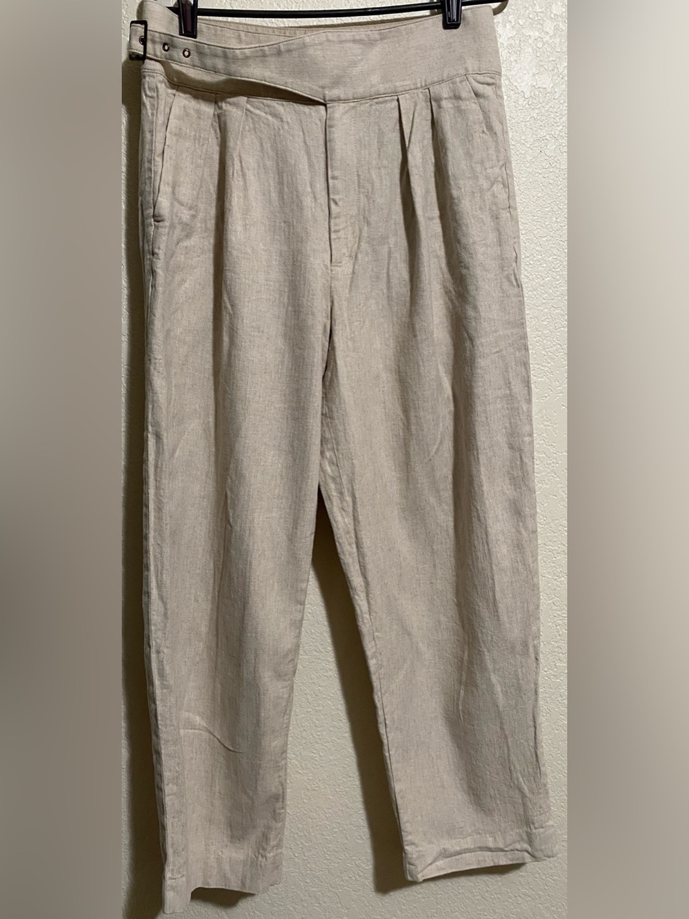 Banana Republic Linen Cotton Pleated Trousers Beige Asymmetric Crossover Pant 10
